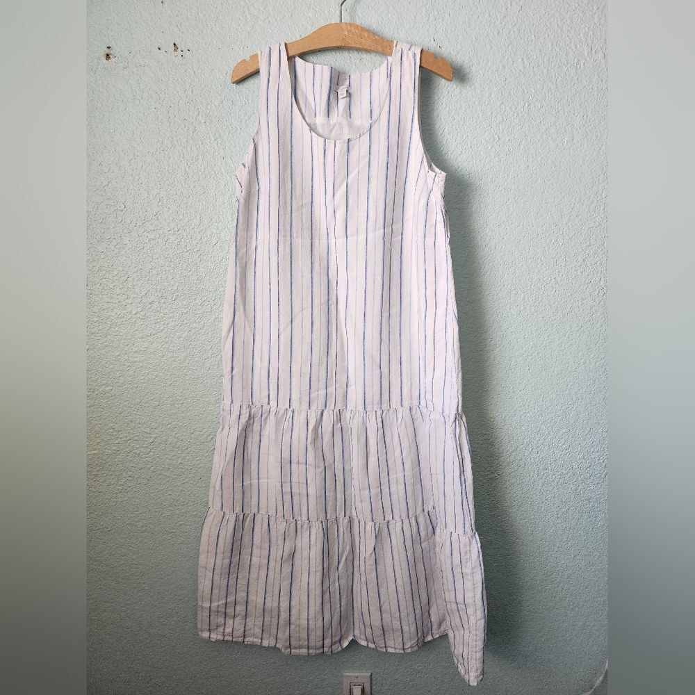 J. Jill Love Linen Coastal Striped Linen Dress in Blue and White